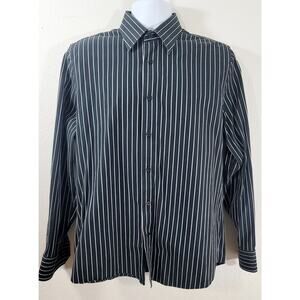 Express 1MX Black White Stripe Button Up Men's Shirt Medium 15 15.5 Collard